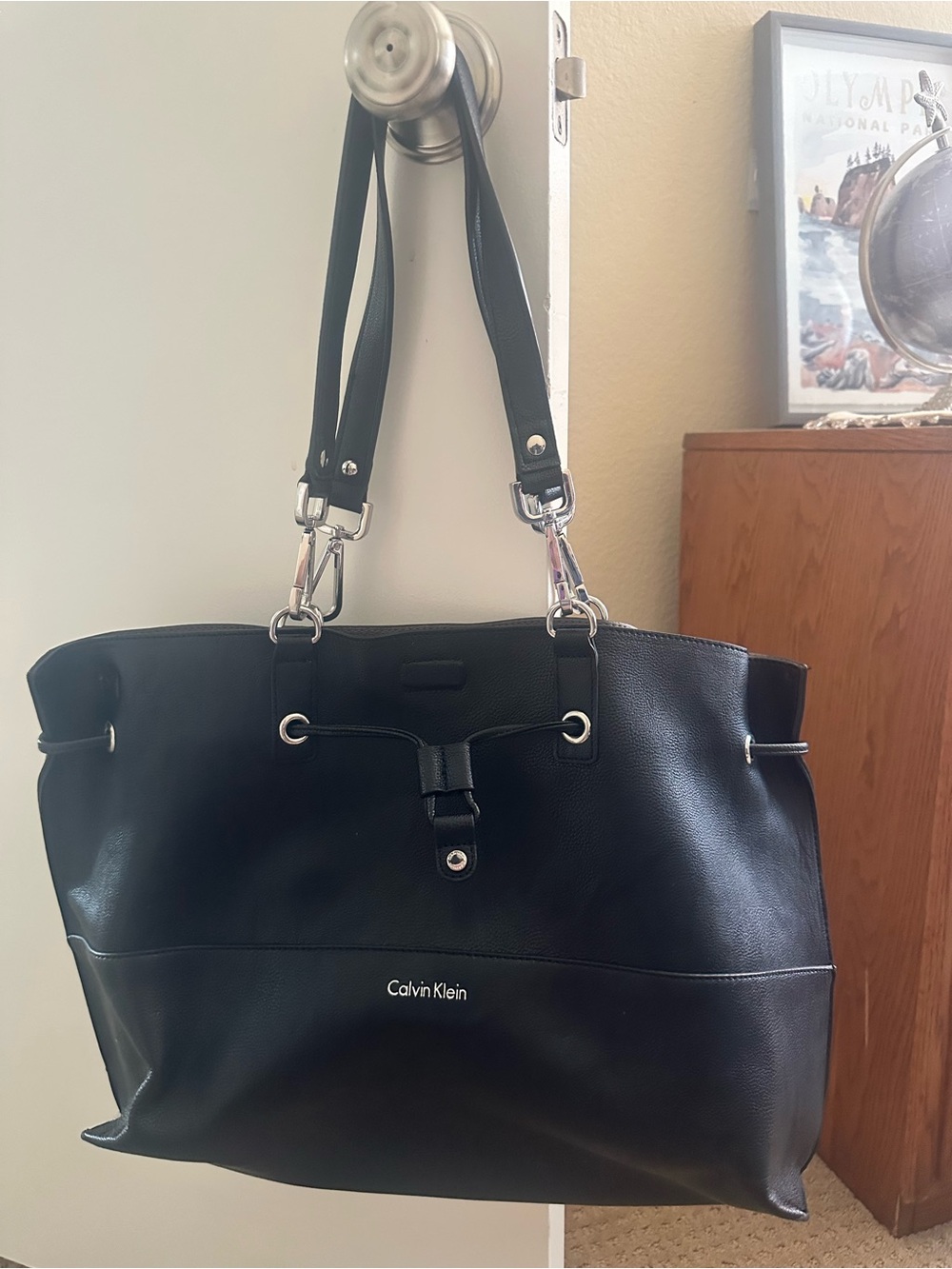 Calvin Klein Black Leather Shoulder Tote